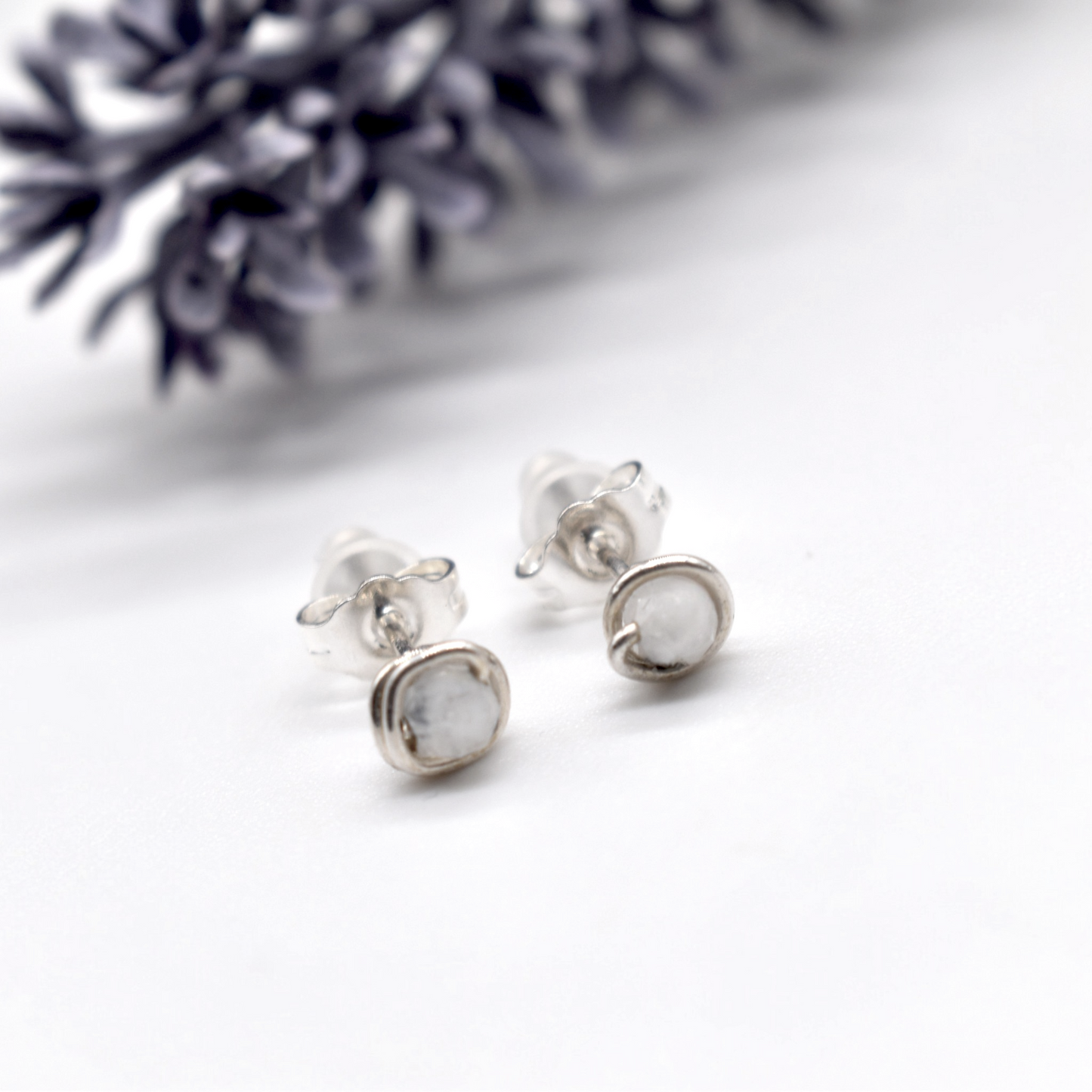 Micro Faceted Moonstone Stud Earrings | 3mm Moonstone Studs | Sterling Silver, Gold Filled & Rose Gold Filled