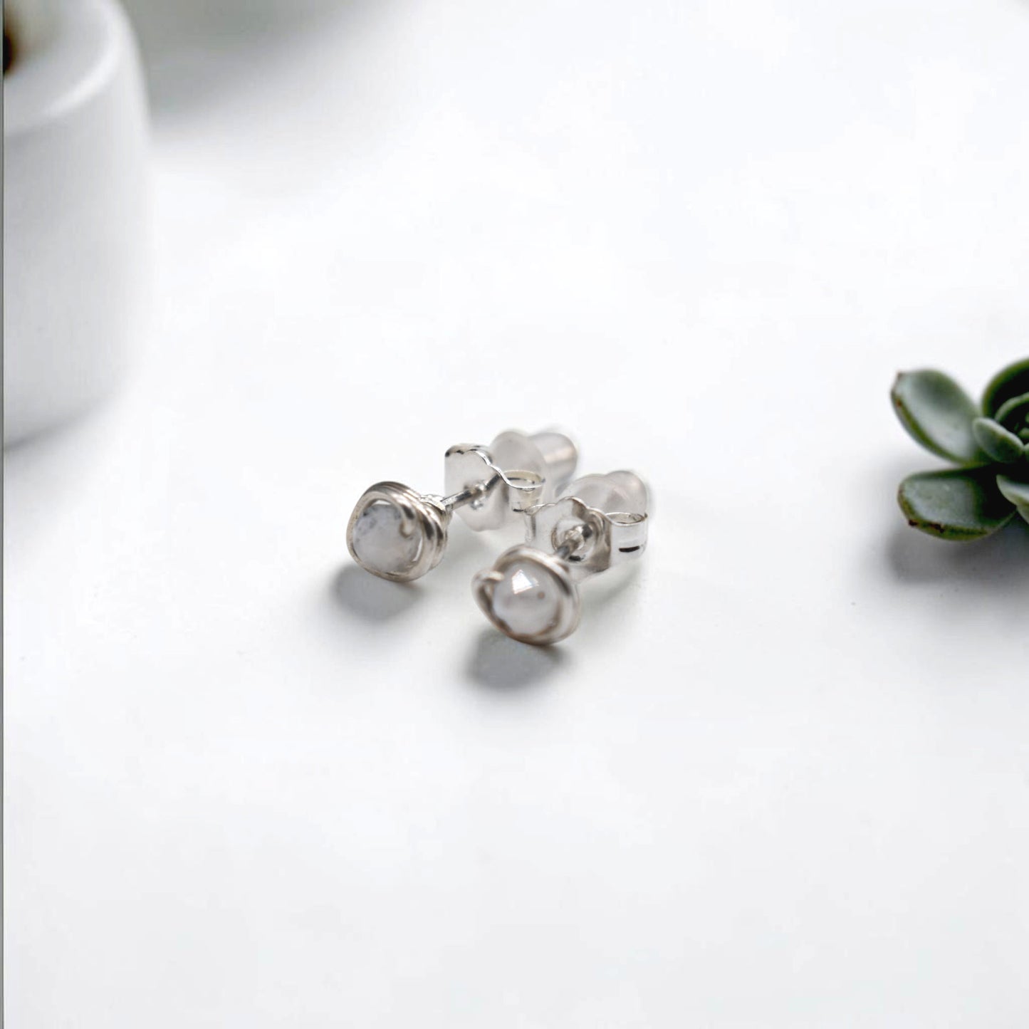 Micro Faceted Moonstone Stud Earrings | 3mm Moonstone Studs | Sterling Silver, Gold Filled & Rose Gold Filled