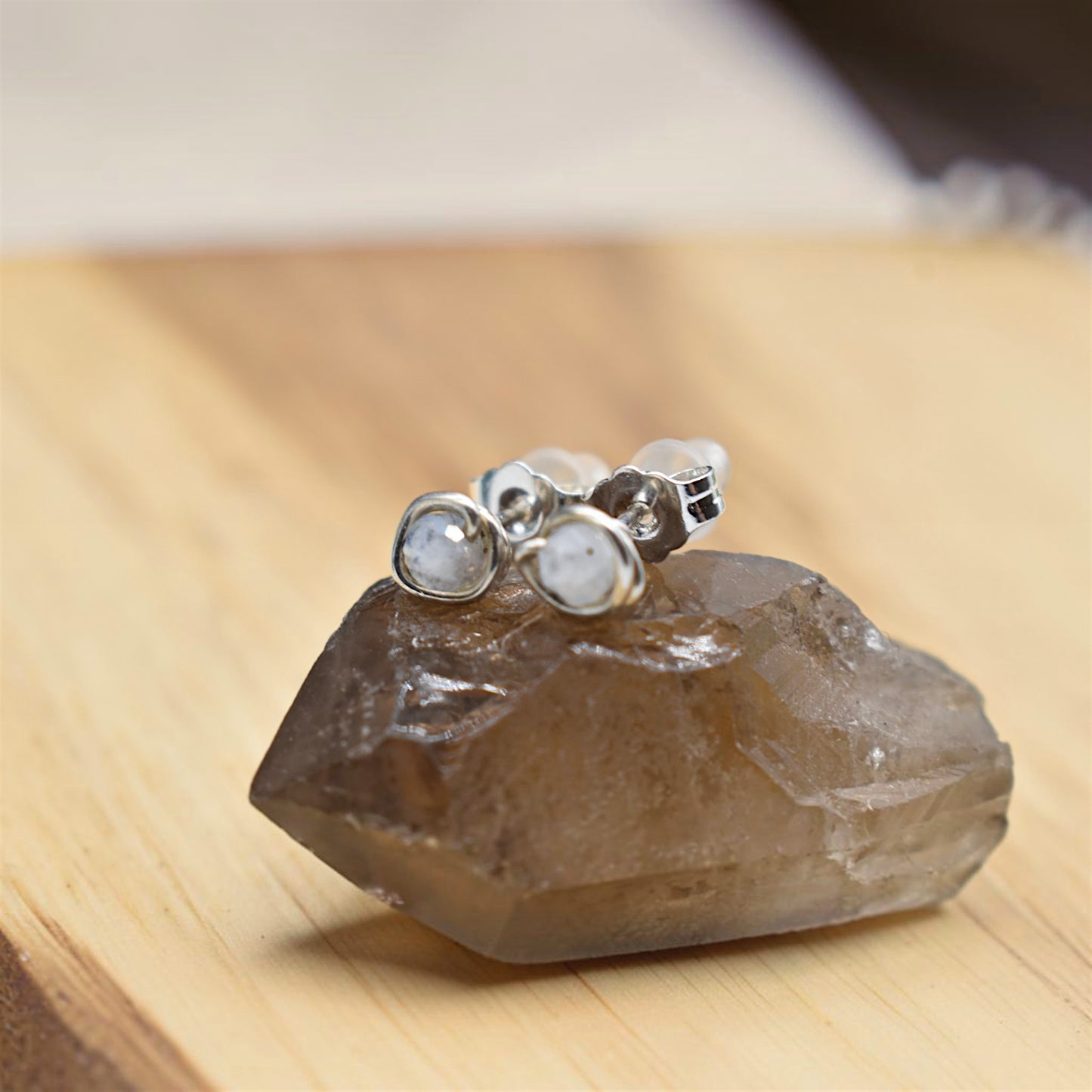 Micro Faceted Moonstone Stud Earrings | 3mm Moonstone Studs | Sterling Silver, Gold Filled & Rose Gold Filled