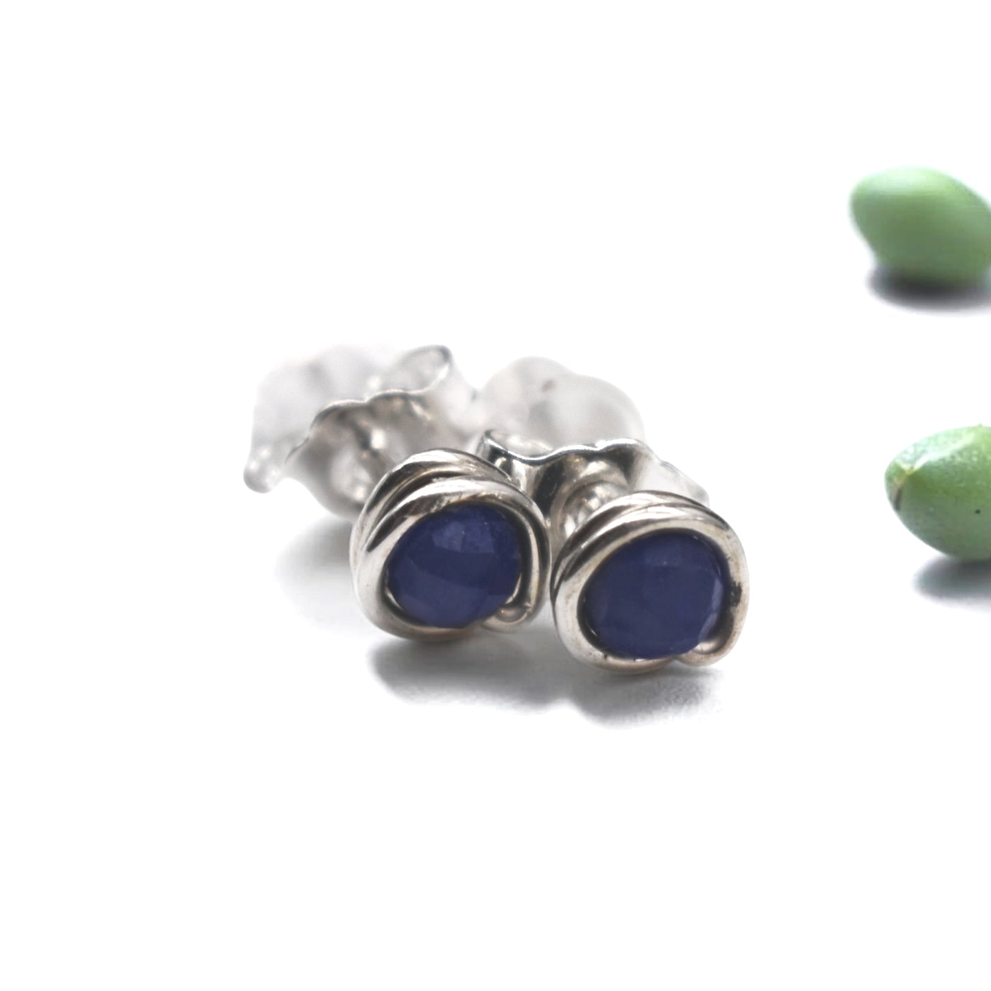 Micro Faceted Sapphire Stud Earrings | 3mm Sapphire Studs | Sterling Silver, 14k Gold Filled & 14k Rose Gold Filled