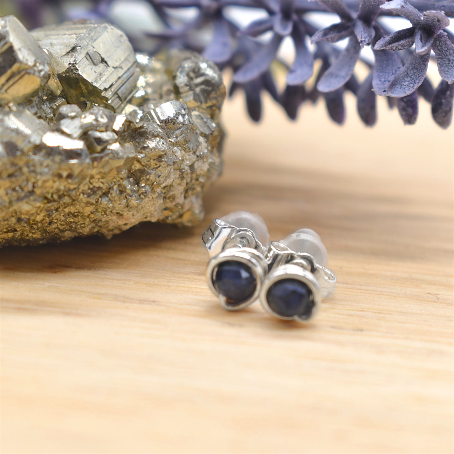 Micro Faceted Sapphire Stud Earrings | 3mm Sapphire Studs | Sterling Silver, 14k Gold Filled & 14k Rose Gold Filled