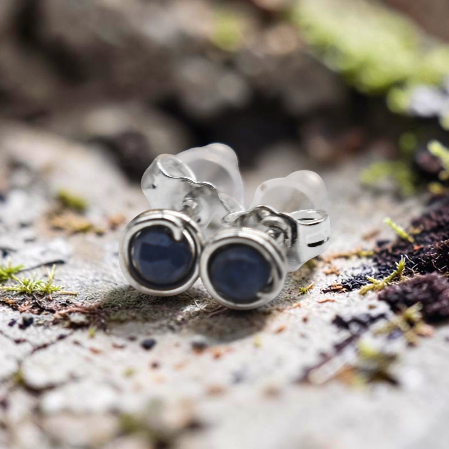 Micro Faceted Sapphire Stud Earrings | 3mm Sapphire Studs | Sterling Silver, 14k Gold Filled & 14k Rose Gold Filled