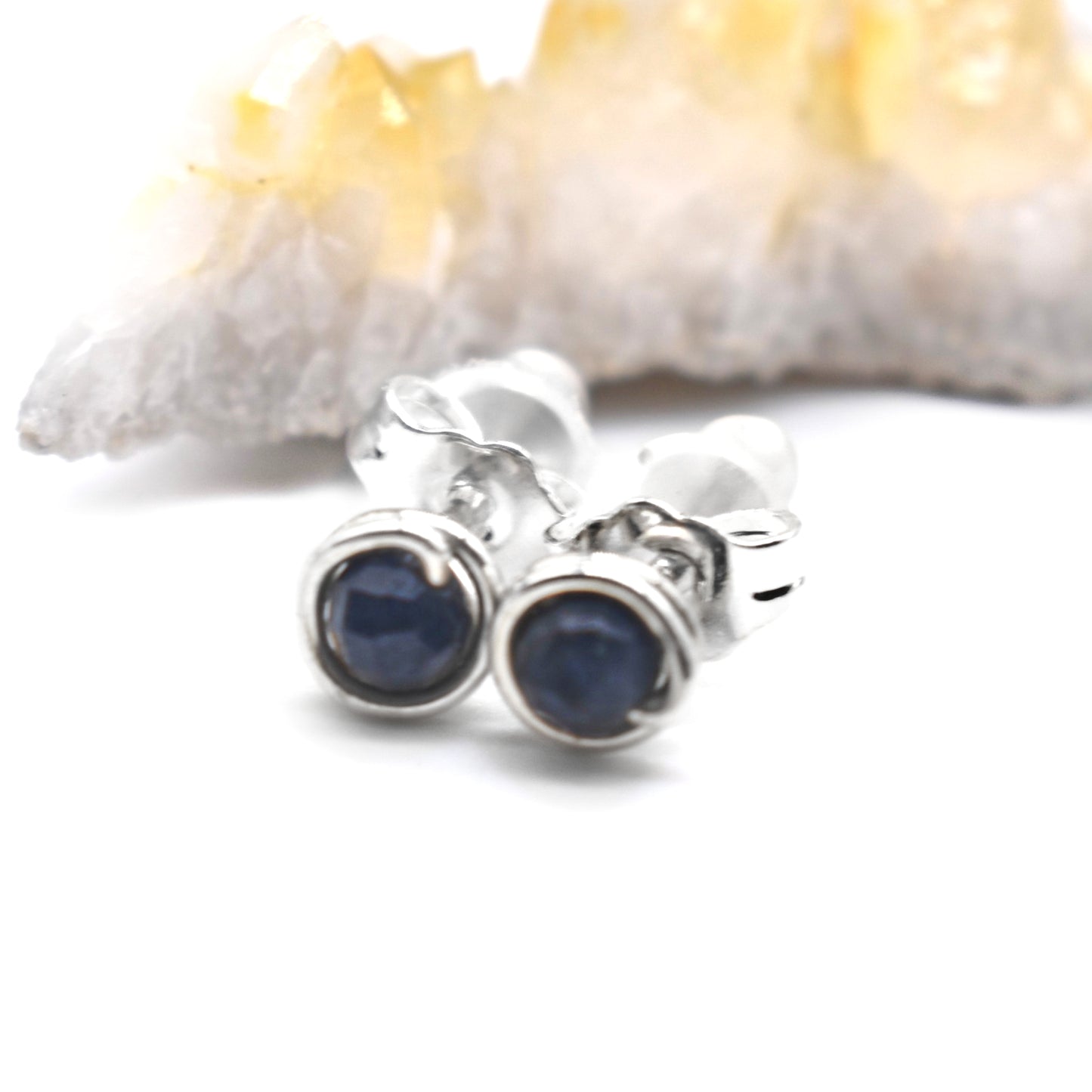 Micro Faceted Sapphire Stud Earrings | 3mm Sapphire Studs | Sterling Silver, 14k Gold Filled & 14k Rose Gold Filled
