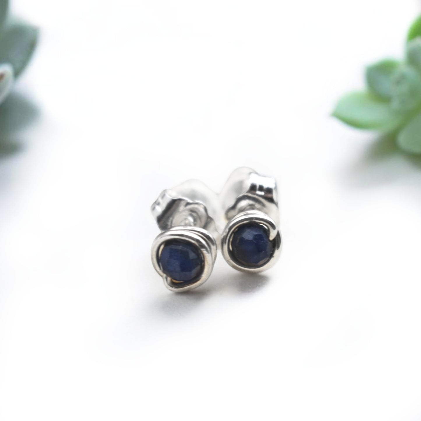 Micro Faceted Sapphire Stud Earrings | 3mm Sapphire Studs | Sterling Silver, 14k Gold Filled & 14k Rose Gold Filled