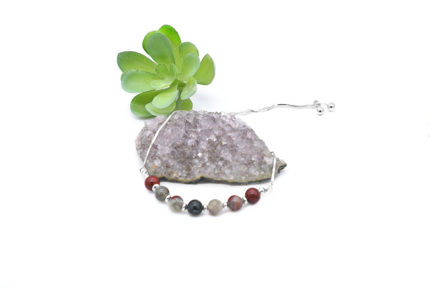 Bloodstone Sterling Silver Adjustable Bracelet