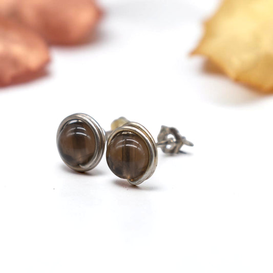 Smokey Quartz Healing Gemstone Stud Earrings