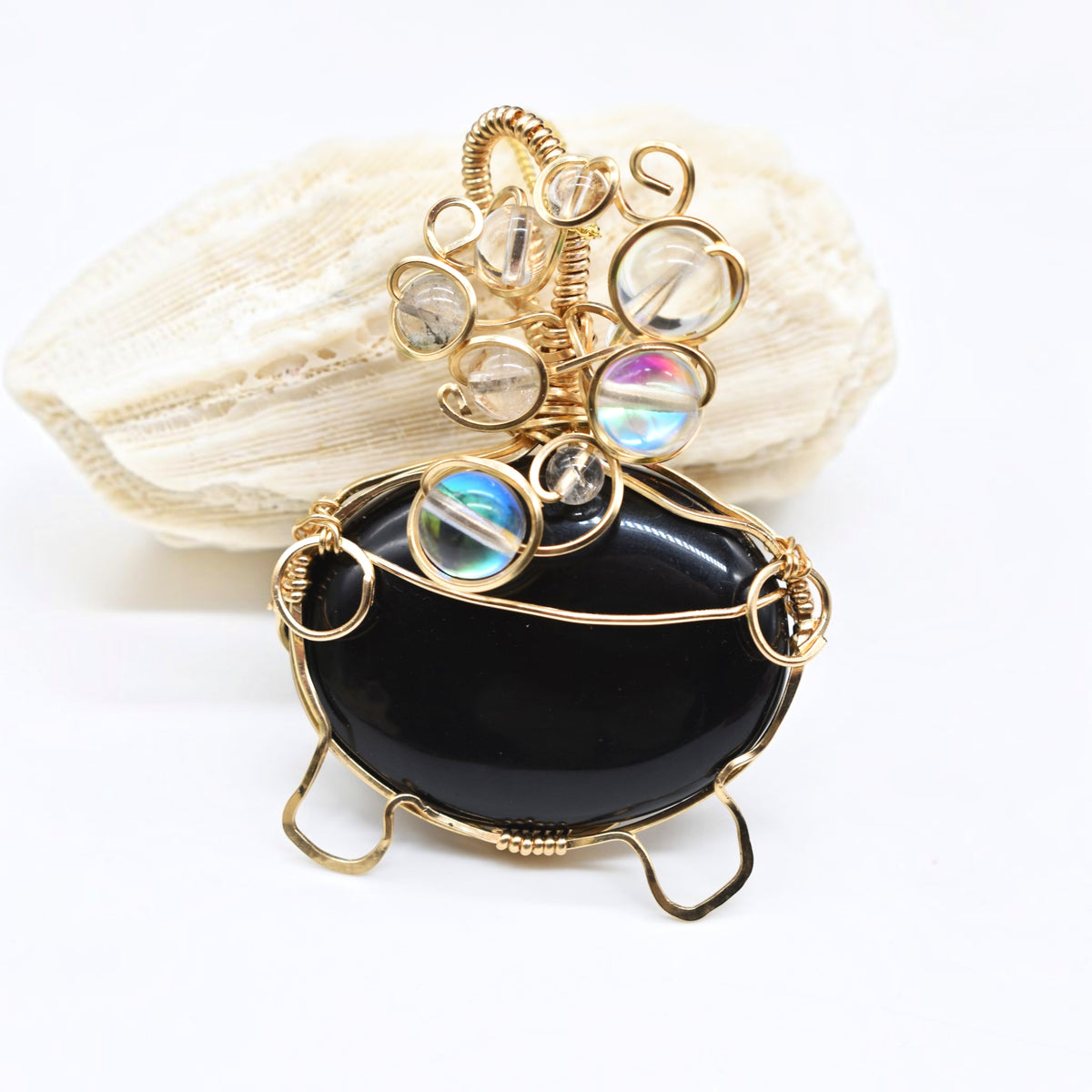 Spooky & Magical Transformation | Black Tourmaline 14k Gold Filled Cauldron Pot Pendant