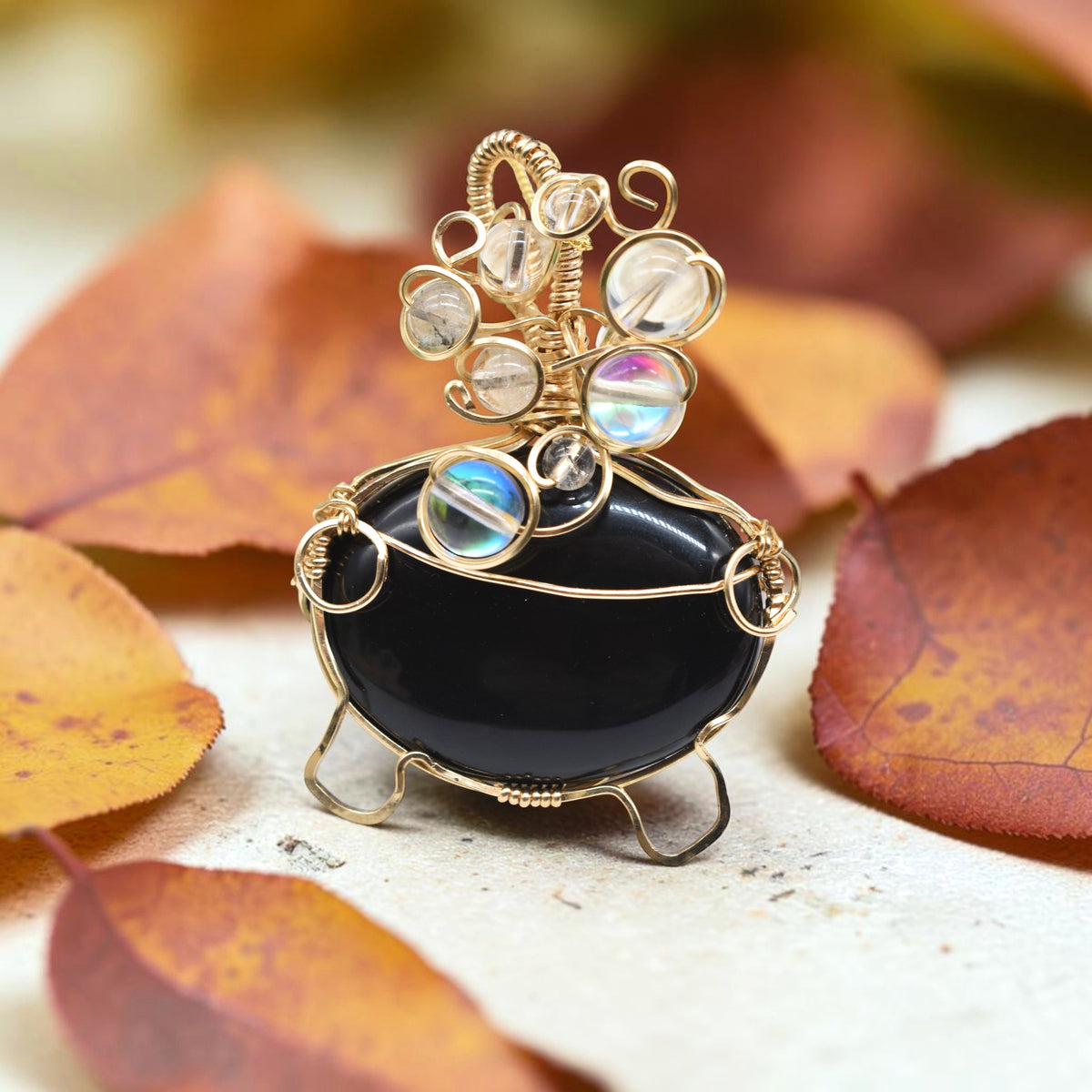 Spooky & Magical Transformation | Black Tourmaline 14k Gold Filled Cauldron Pot Pendant