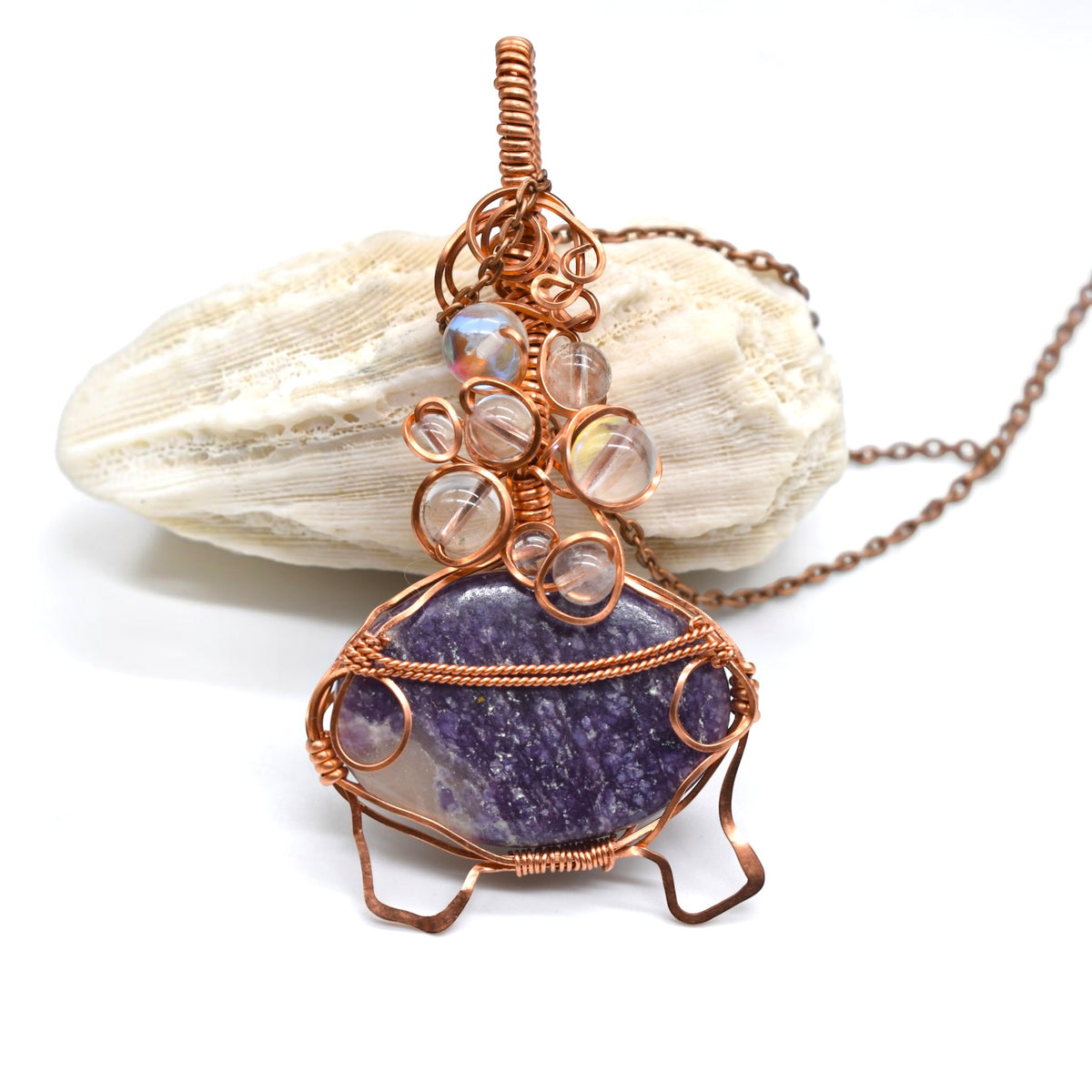 Spooky & Magical Transformation | Lepidolite Copper Cauldron Pot Pendant
