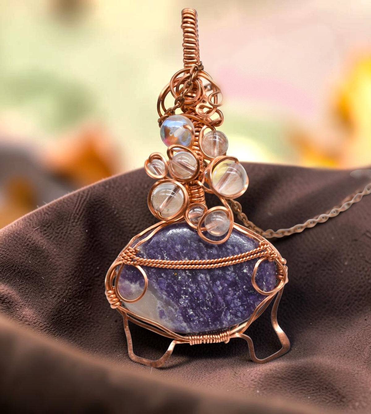 Spooky & Magical Transformation | Lepidolite Copper Cauldron Pot Pendant