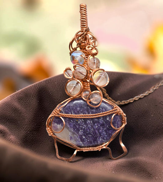 Spooky & Magical Transformation | Lepidolite Copper Cauldron Pot Pendant