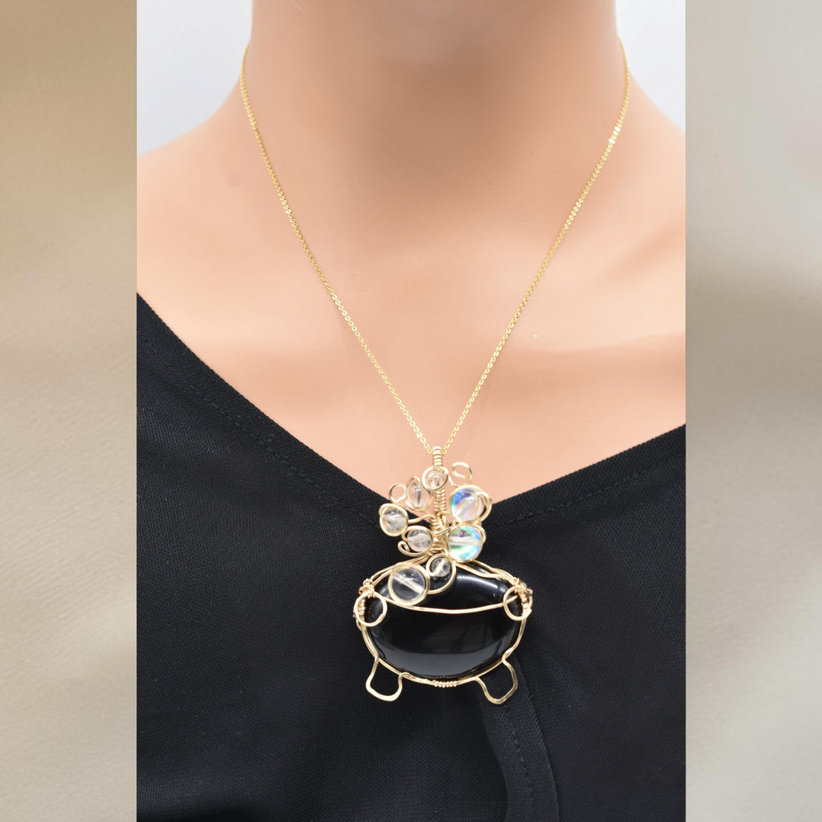 Spooky & Magical Transformation | Black Tourmaline 14k Gold Filled Cauldron Pot Pendant