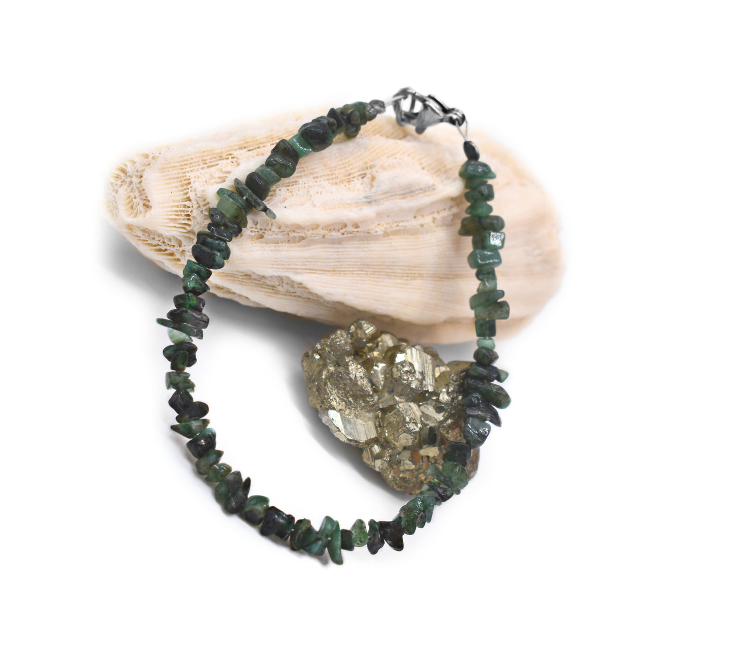 Healing Emerald Chip Bracelet – Heart Chakra Alignment with Lobster or Magnetic Clasp