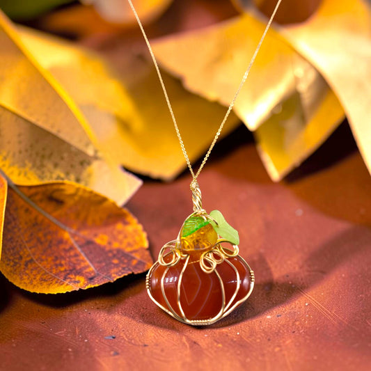 Autumn Abundance & Creativity | 14k Gold Filled Healing Carnelian Pumpkin Necklace
