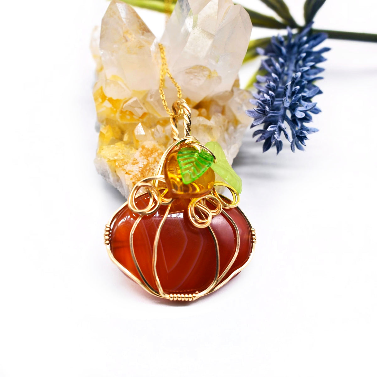 Autumn Abundance & Creativity | 14k Gold Filled Healing Carnelian Pumpkin Necklace