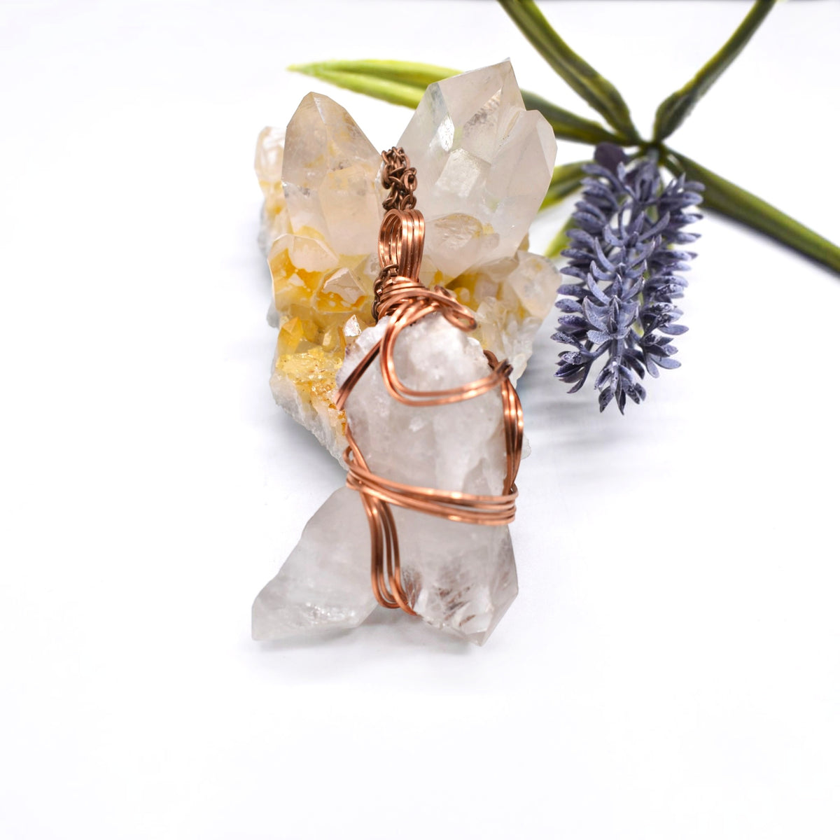 Healing Raw Quartz Double Point Twin Pendant Necklace – Handmade Copper Crystal Jewelry