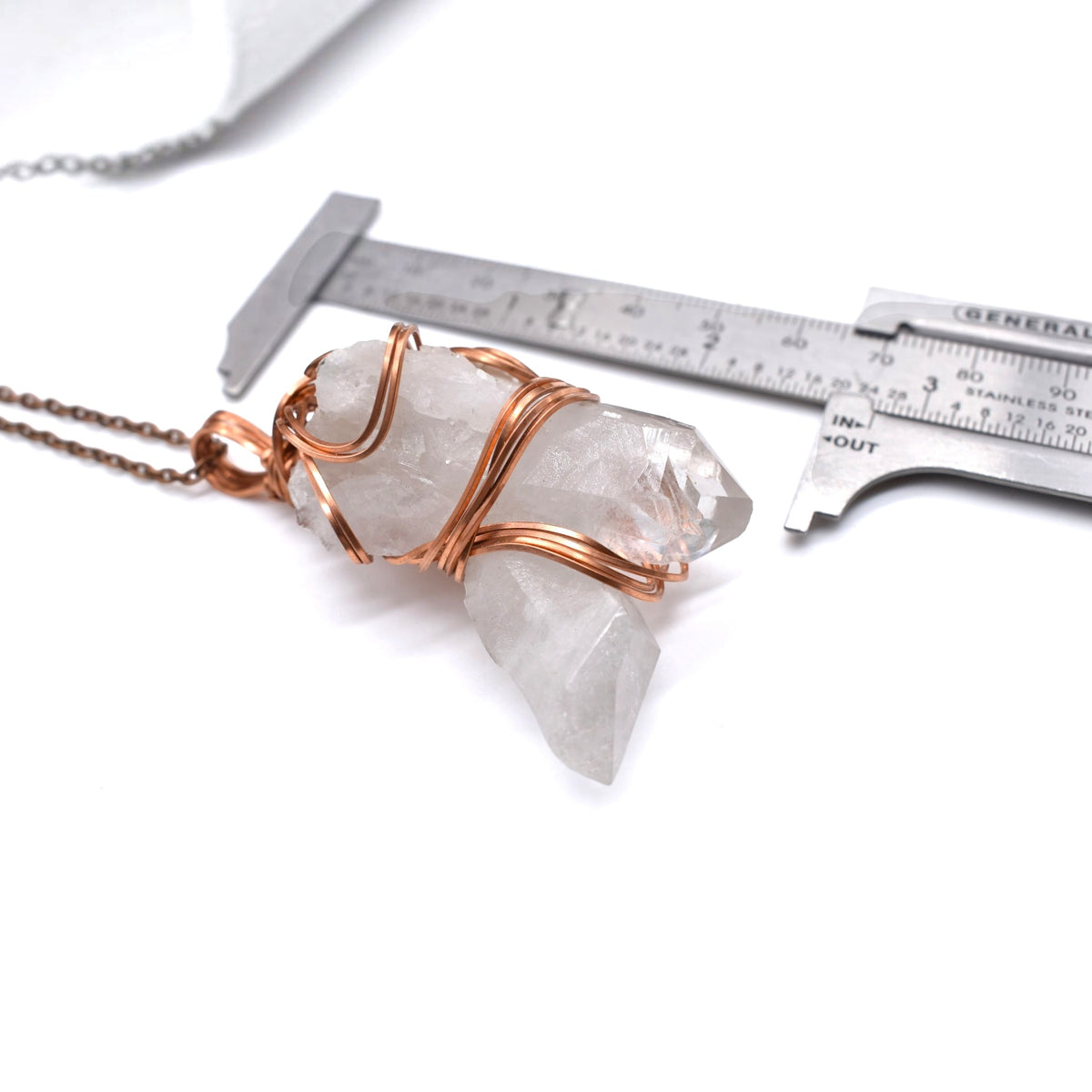 Healing Raw Quartz Double Point Twin Pendant Necklace – Handmade Copper Crystal Jewelry
