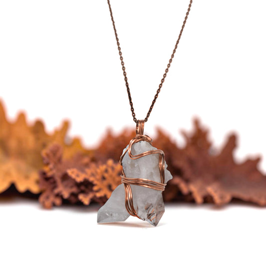 Healing Raw Quartz Double Point Twin Pendant Necklace – Handmade Copper Crystal Jewelry