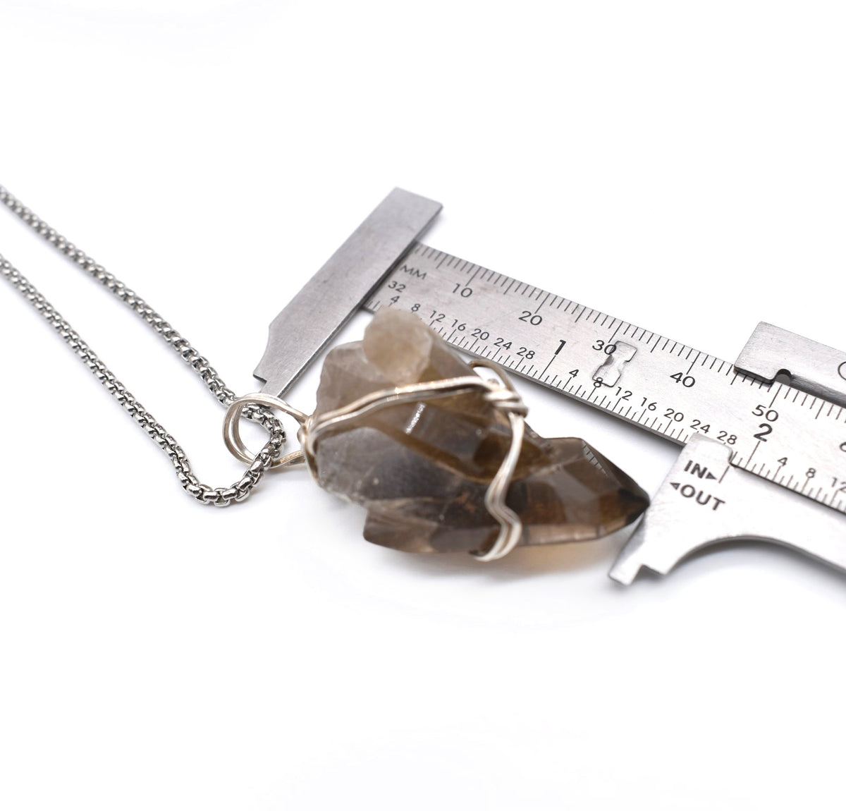 Healing Sterling Silver Raw Smokey Quartz Triple Point Pendant Necklace – Handmade Crystal Jewelry
