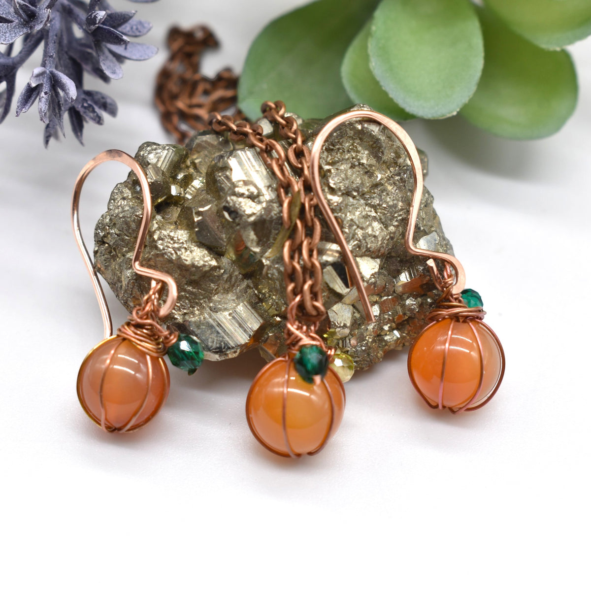Autumn Magic, Creativity & Vitality | Carnelian Pumpkin Necklace & Earring Set