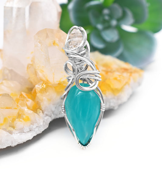 Amazonite and Herkimer Diamond Queen of Hearts Pendant Necklace✨