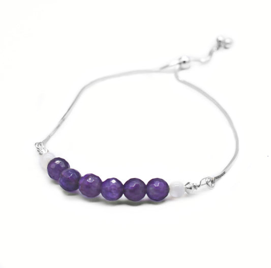 Amethyst and Pearl Sterling Silver Adjustable Bracelet