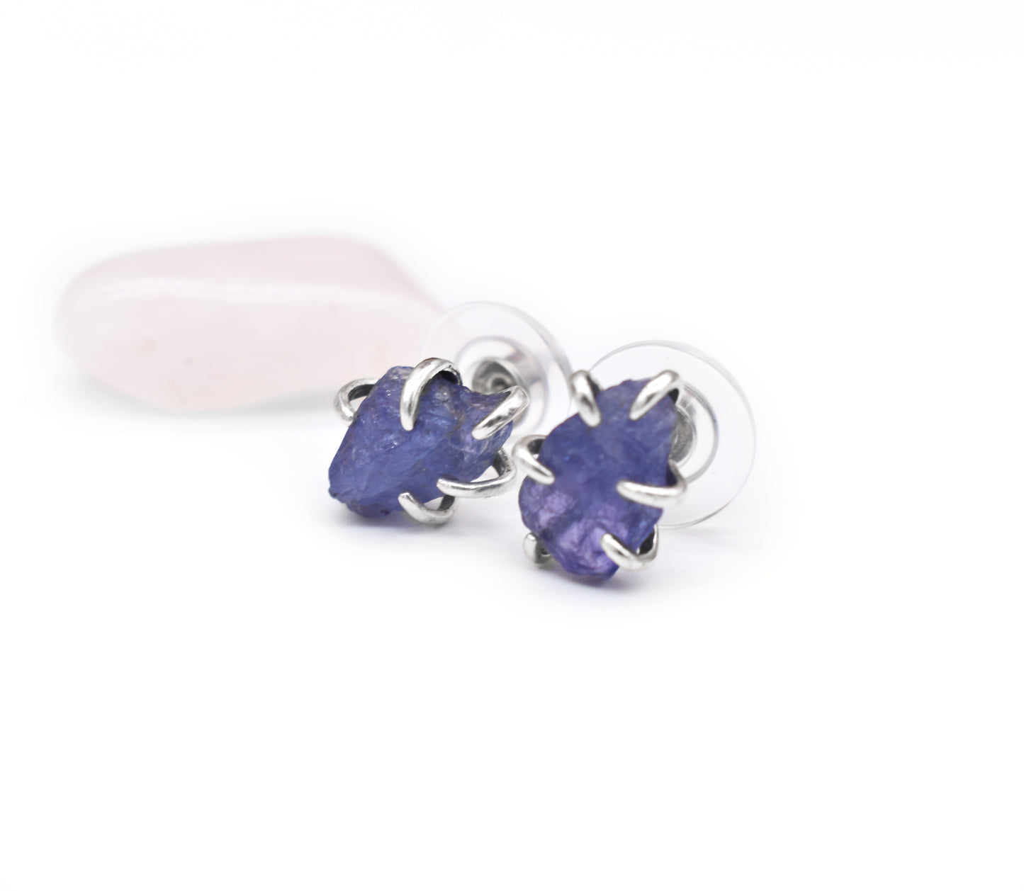 Raw Tanzanite Sterling Silver Stud Earrings