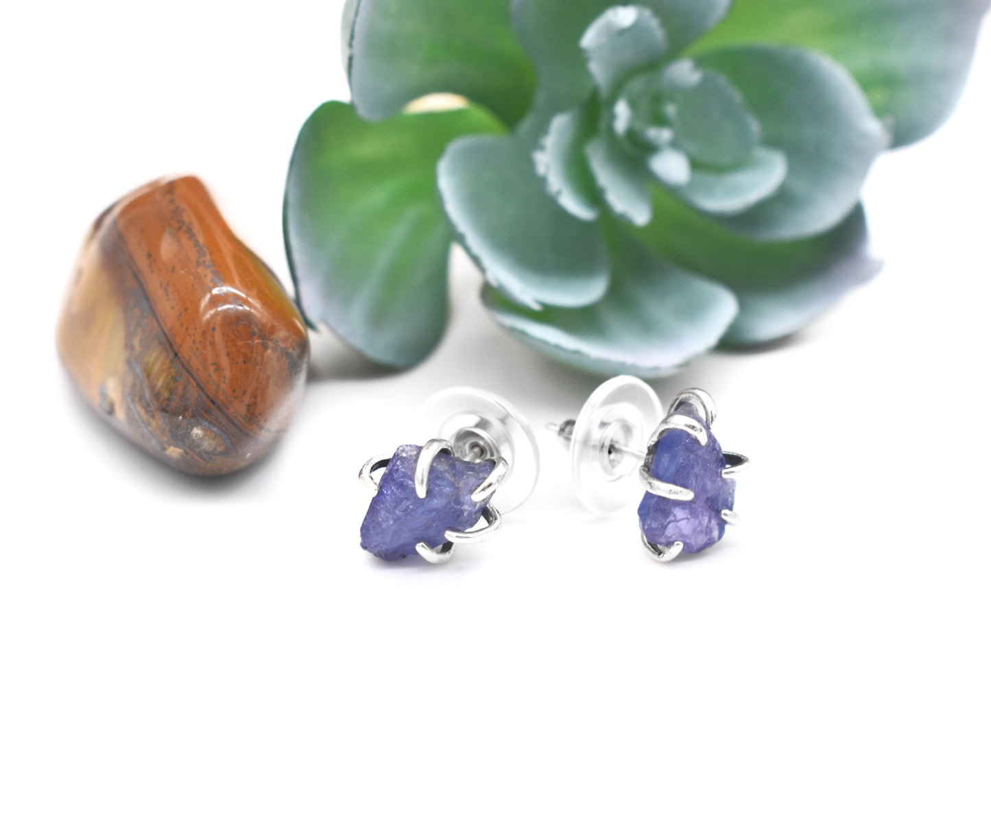 Raw Tanzanite Sterling Silver Stud Earrings