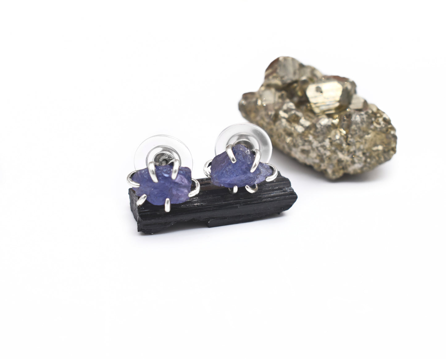 Raw Tanzanite Sterling Silver Stud Earrings