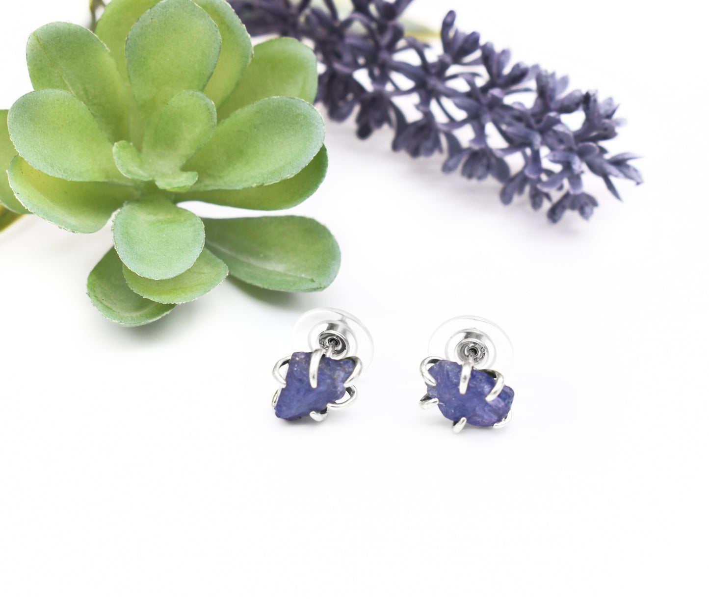 Raw Tanzanite Sterling Silver Stud Earrings