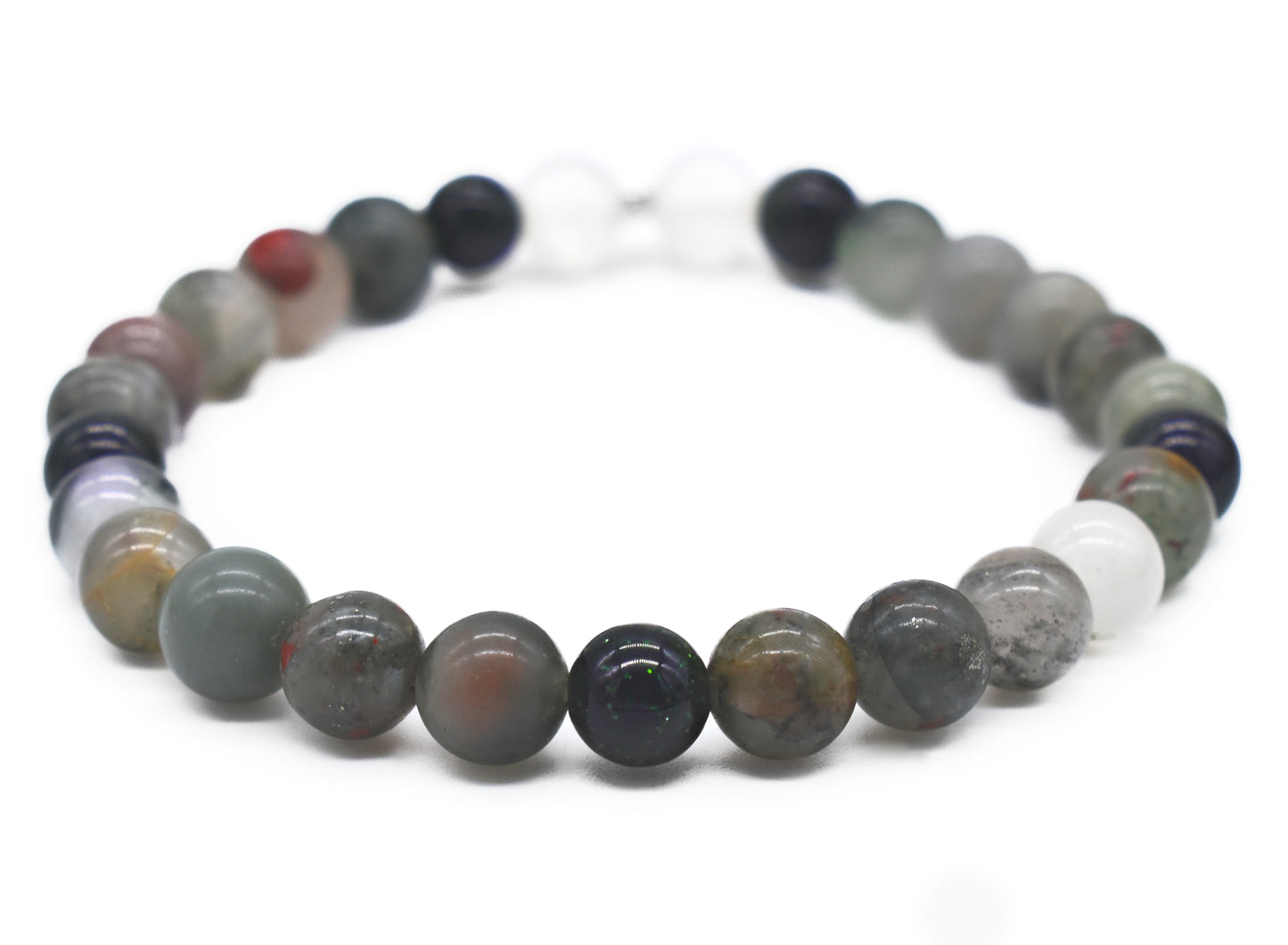 Bloodstone, Green Goldstone & Selenite Reiki Healing Bracelet | Handmade Protection & Strength Crystal Bracelet