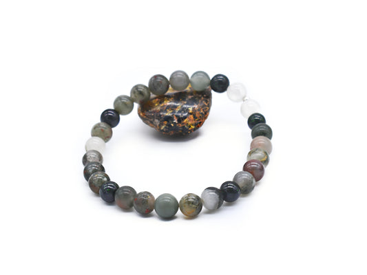 Bloodstone, Green Goldstone & Selenite Reiki Healing Bracelet | Handmade Protection & Strength Crystal Bracelet