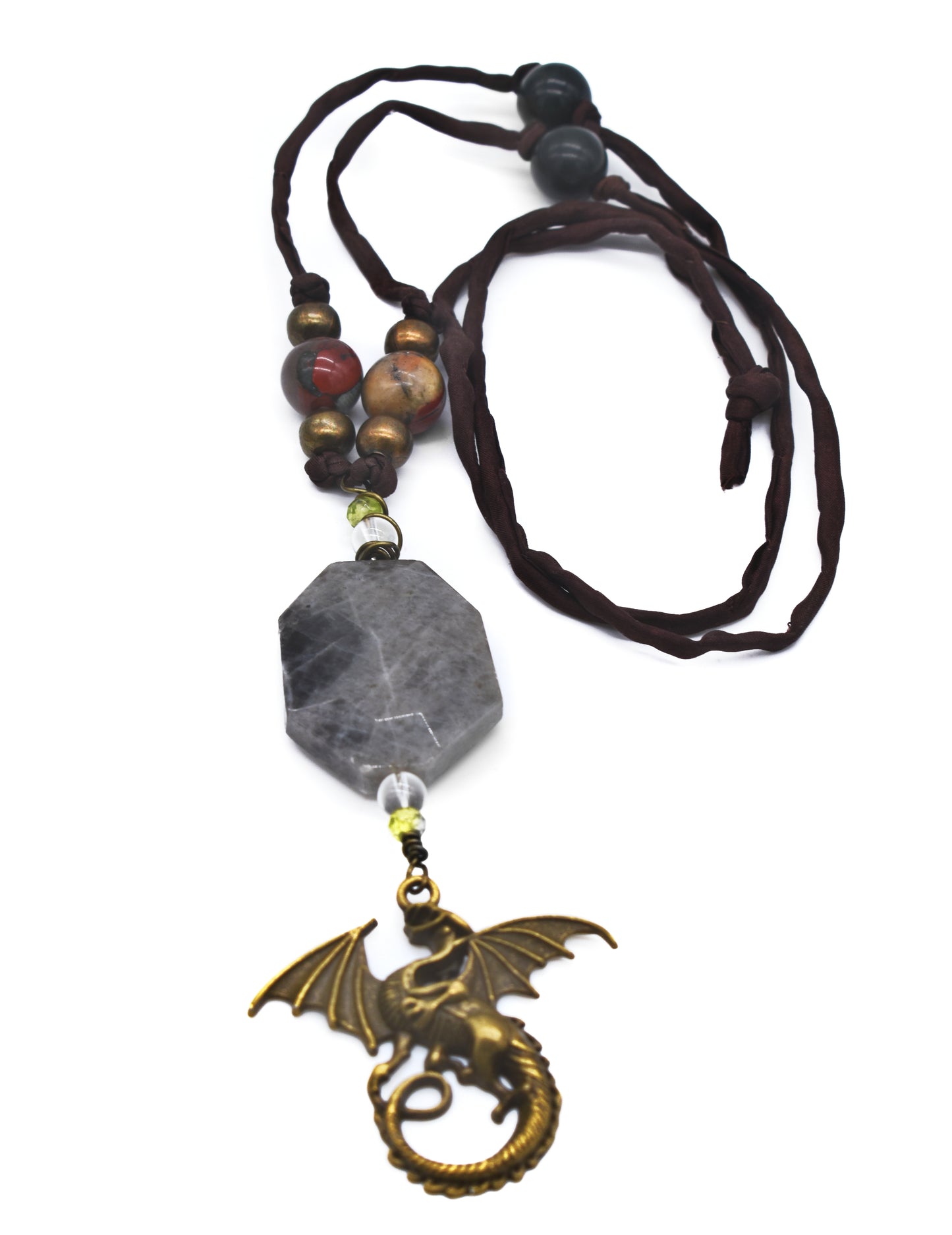 Protective Dragon Magical Labradorite, Peridot, Quartz & Bloodstone Necklace