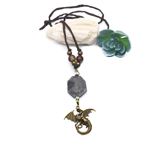 Protective Dragon Magical Labradorite, Peridot, Quartz & Bloodstone Necklace