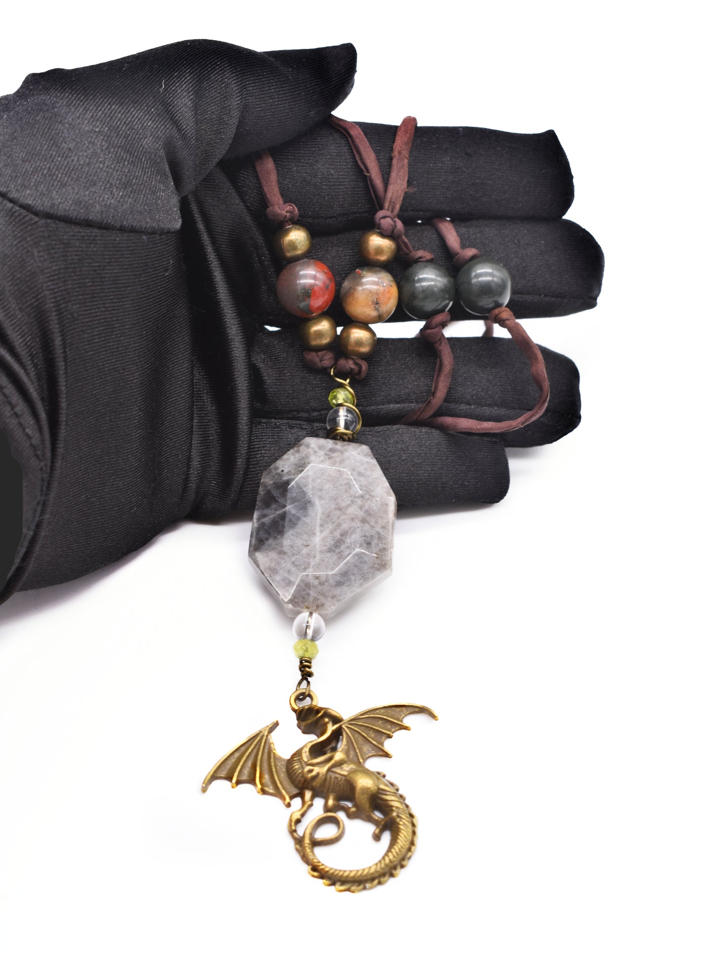 Protective Dragon Magical Labradorite, Peridot, Quartz & Bloodstone Necklace