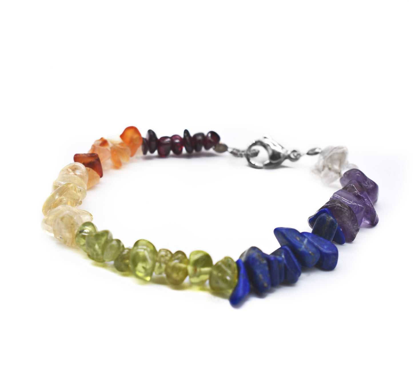 Healing Chakra Gemstone Chip Bracelet – Quartz, Amethyst, Lapis, Peridot, Citrine, Carnelian and Garnet