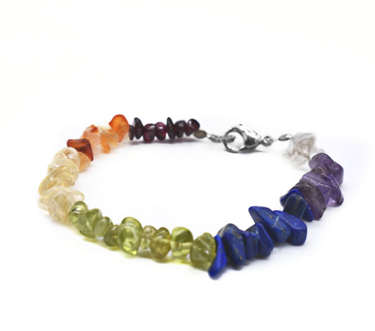 Healing Chakra Gemstone Chip Bracelet – Quartz, Amethyst, Lapis, Peridot, Citrine, Carnelian and Garnet