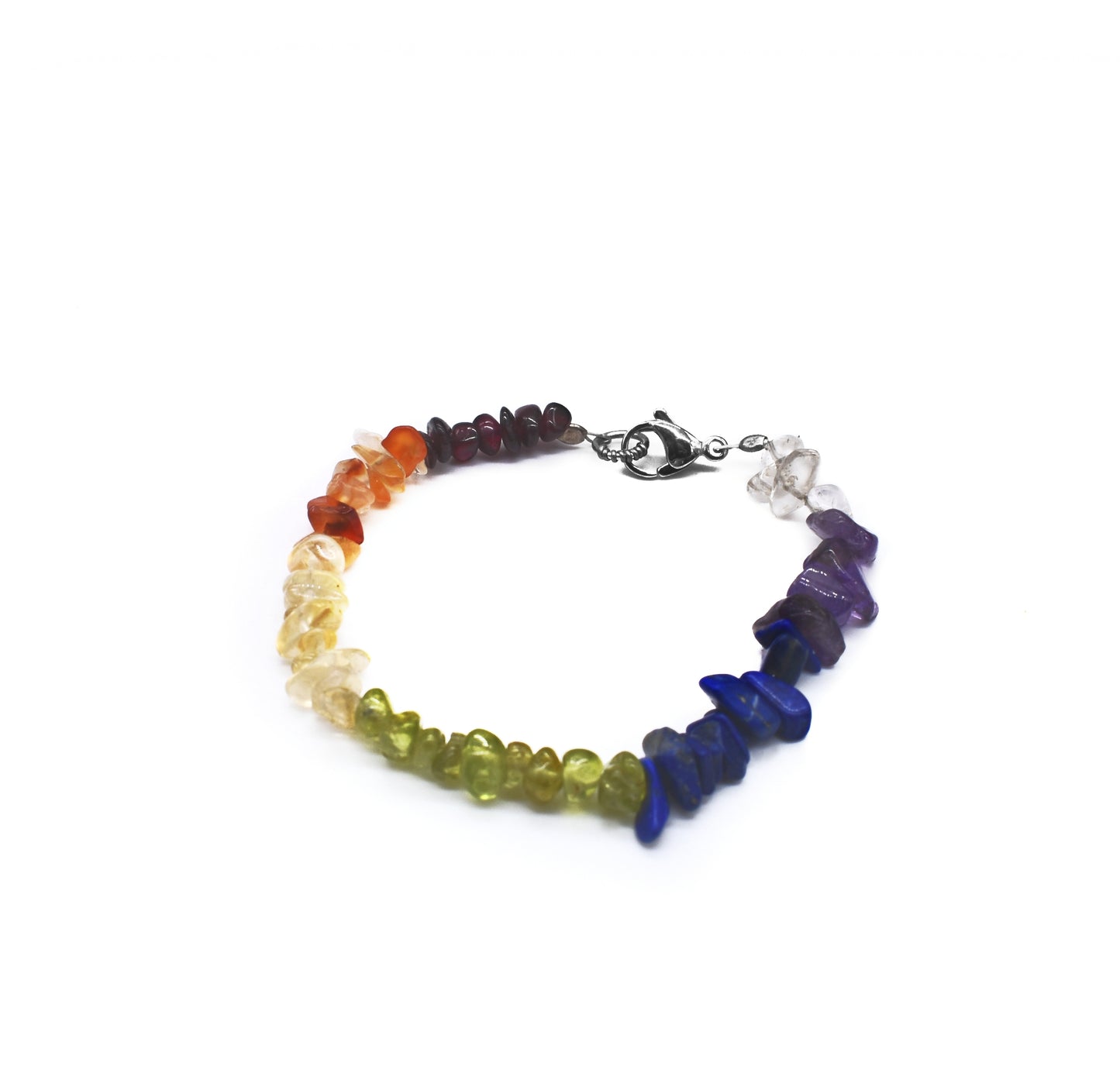 Healing Chakra Gemstone Chip Bracelet – Quartz, Amethyst, Lapis, Peridot, Citrine, Carnelian and Garnet