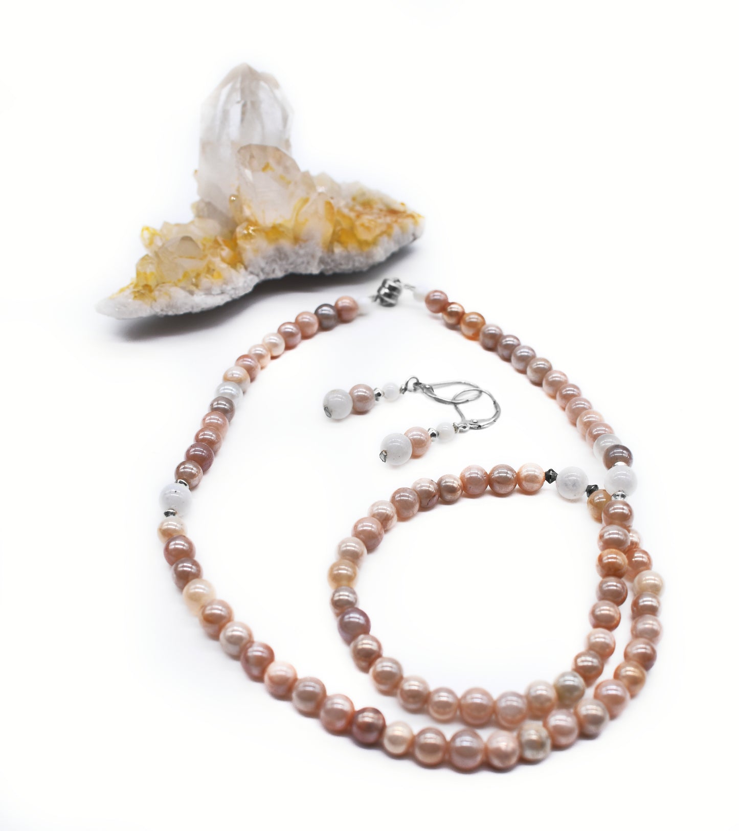 Pink Moonstone and Rainbow Moonstone Intuitive Healer Necklace Set – Divine Feminine Energy and Inner Guidance
