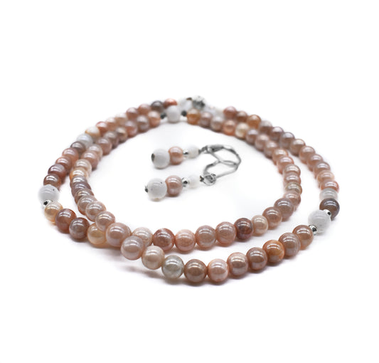 Pink Moonstone and Rainbow Moonstone Intuitive Healer Necklace Set – Divine Feminine Energy and Inner Guidance