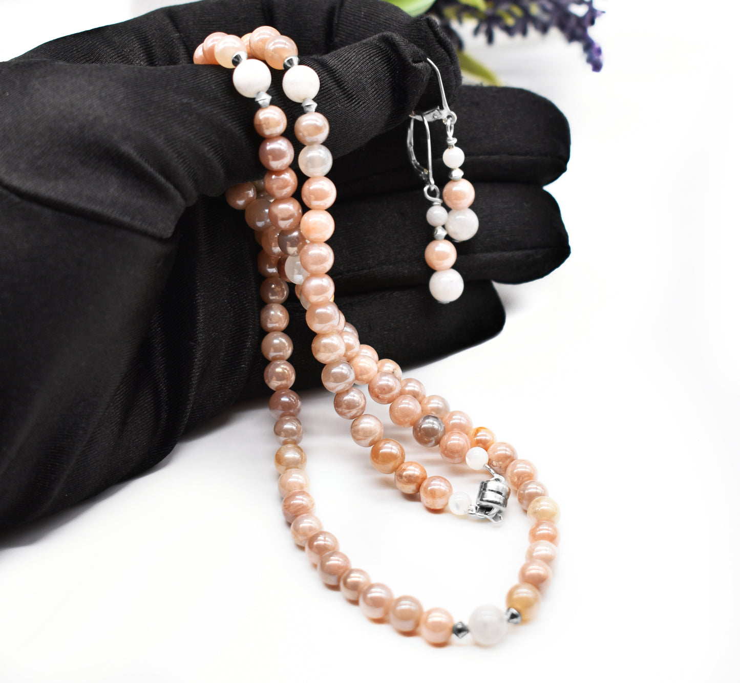 Pink Moonstone and Rainbow Moonstone Intuitive Healer Necklace Set – Divine Feminine Energy and Inner Guidance
