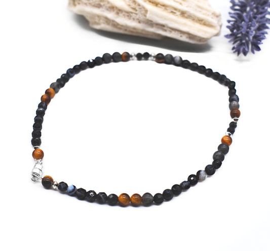 Elegant Protection Ankle Bracelet – Black Tourmaline, Labradorite, Tiger’s Eye and Sardonyx