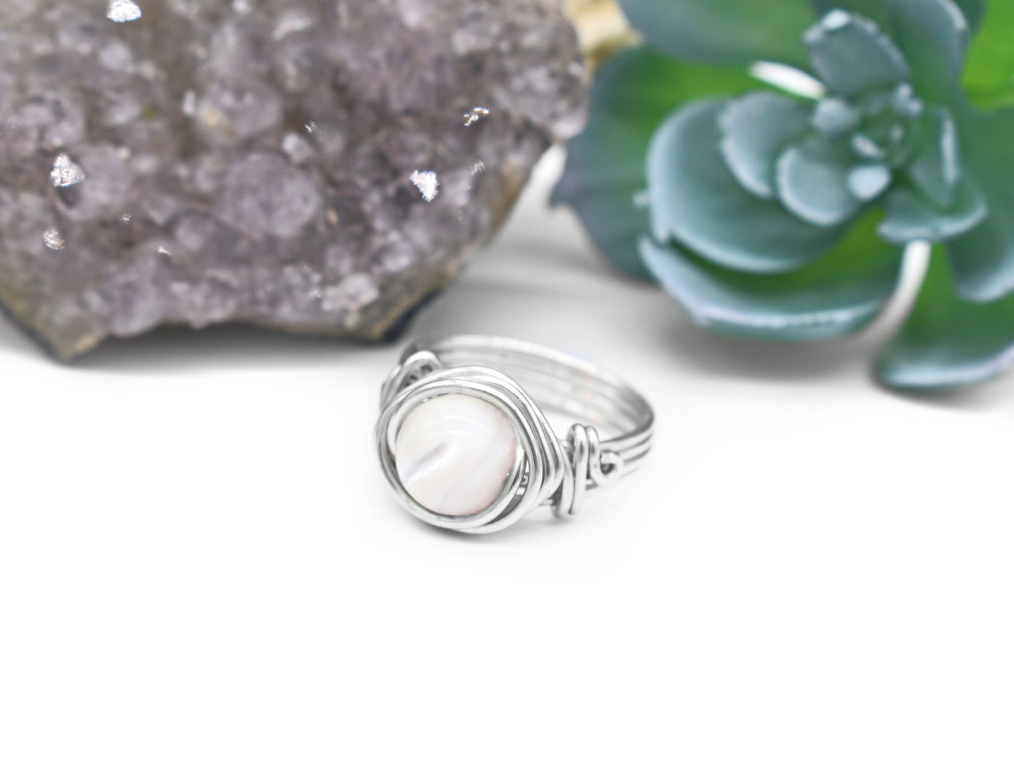 Mother of Ocean Pearl Celtic Meditation Ring