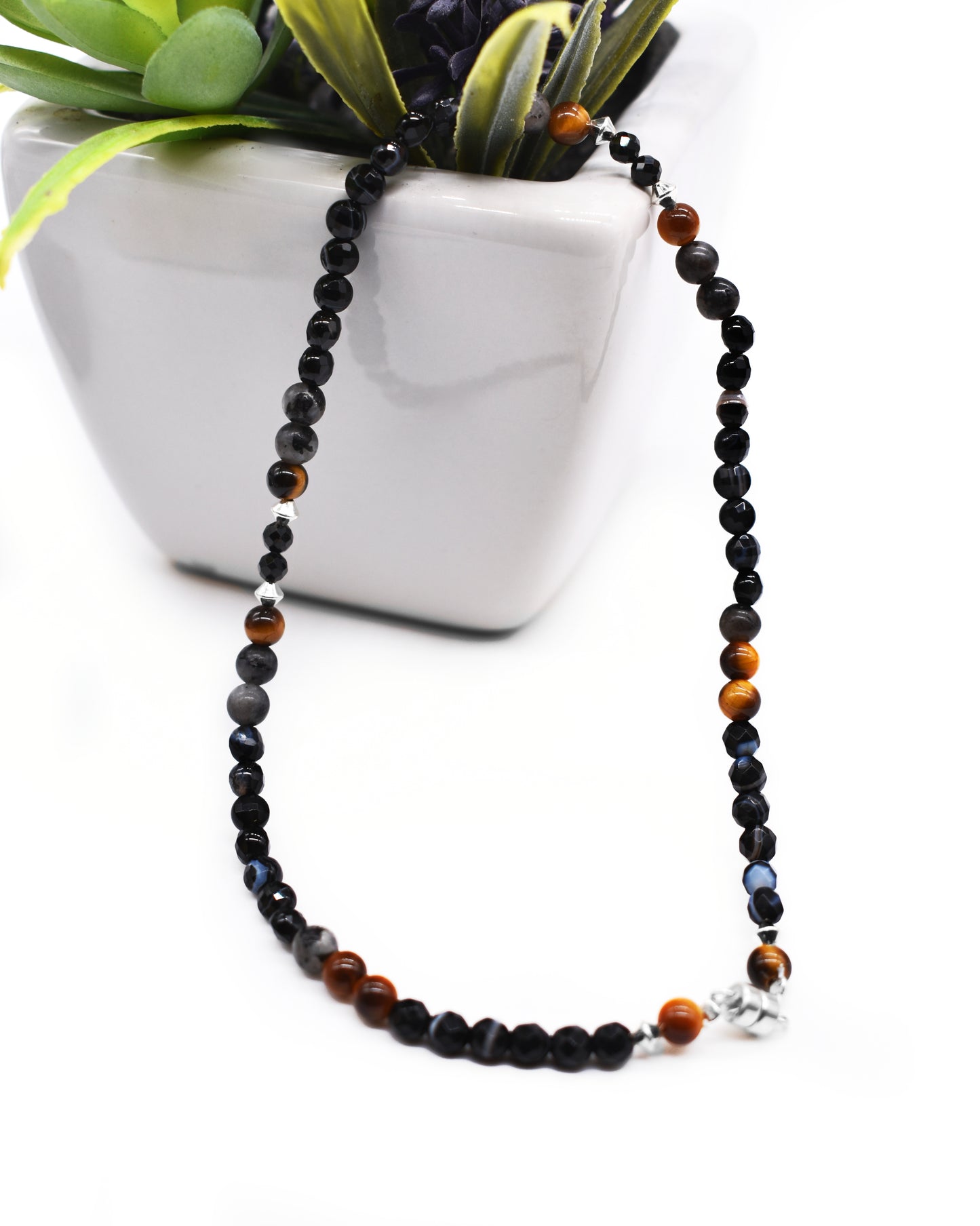Elegant Protection Ankle Bracelet – Black Tourmaline, Labradorite, Tiger’s Eye and Sardonyx