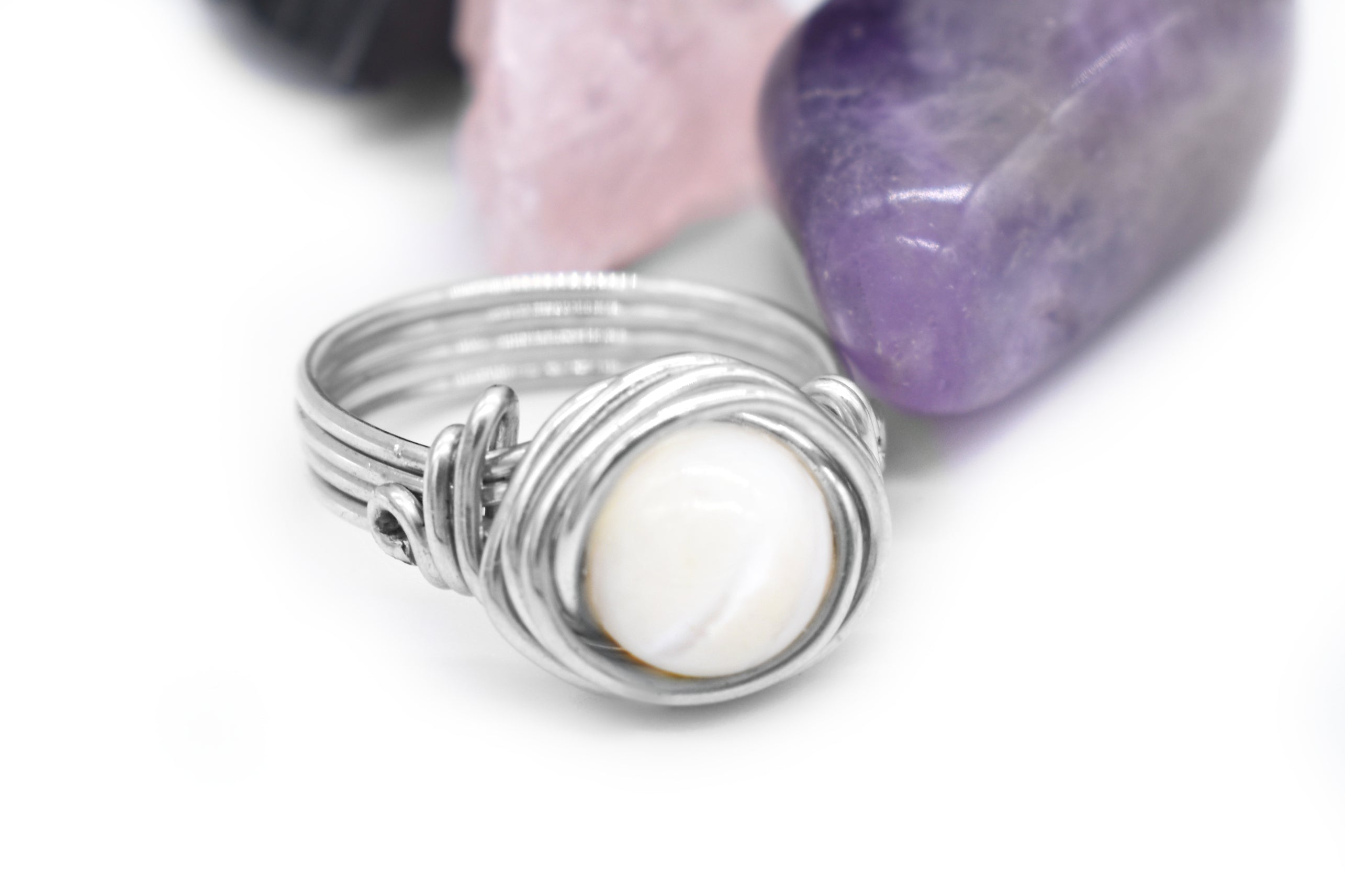 Mother of Ocean Pearl Celtic Meditation Ring