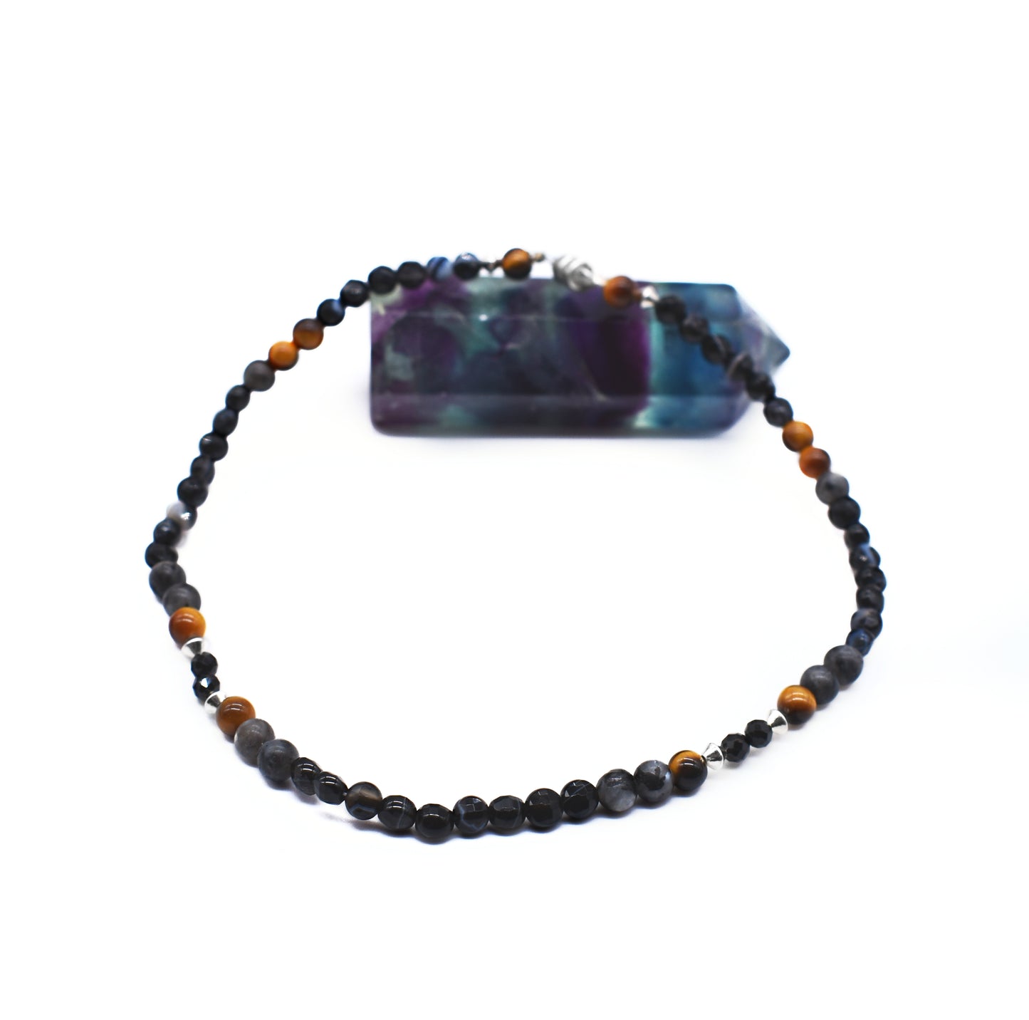 Elegant Protection Ankle Bracelet – Black Tourmaline, Labradorite, Tiger’s Eye and Sardonyx