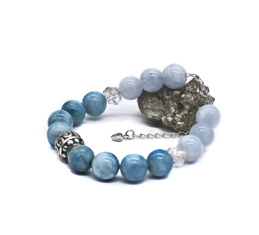 🌿 Healing Aquamarine, Larimar and Herkimer Diamond Adjustable Bracelet – Calm, Clarity and High Vibration Energy 🌊