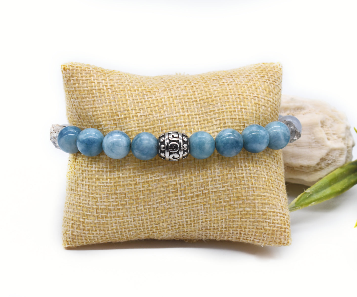 🌿 Healing Aquamarine, Larimar and Herkimer Diamond Adjustable Bracelet – Calm, Clarity and High Vibration Energy 🌊