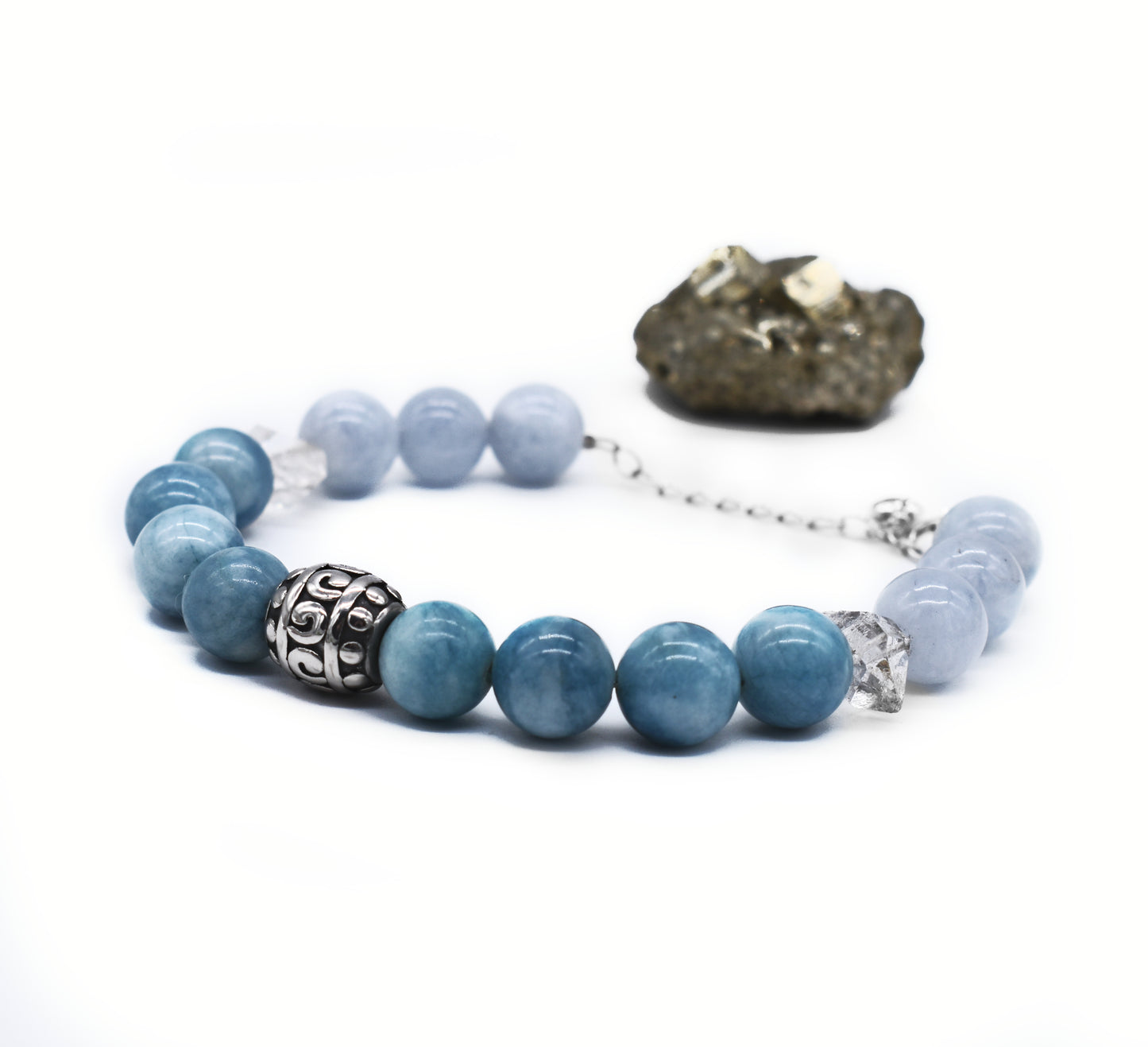 🌿 Healing Aquamarine, Larimar and Herkimer Diamond Adjustable Bracelet – Calm, Clarity and High Vibration Energy 🌊