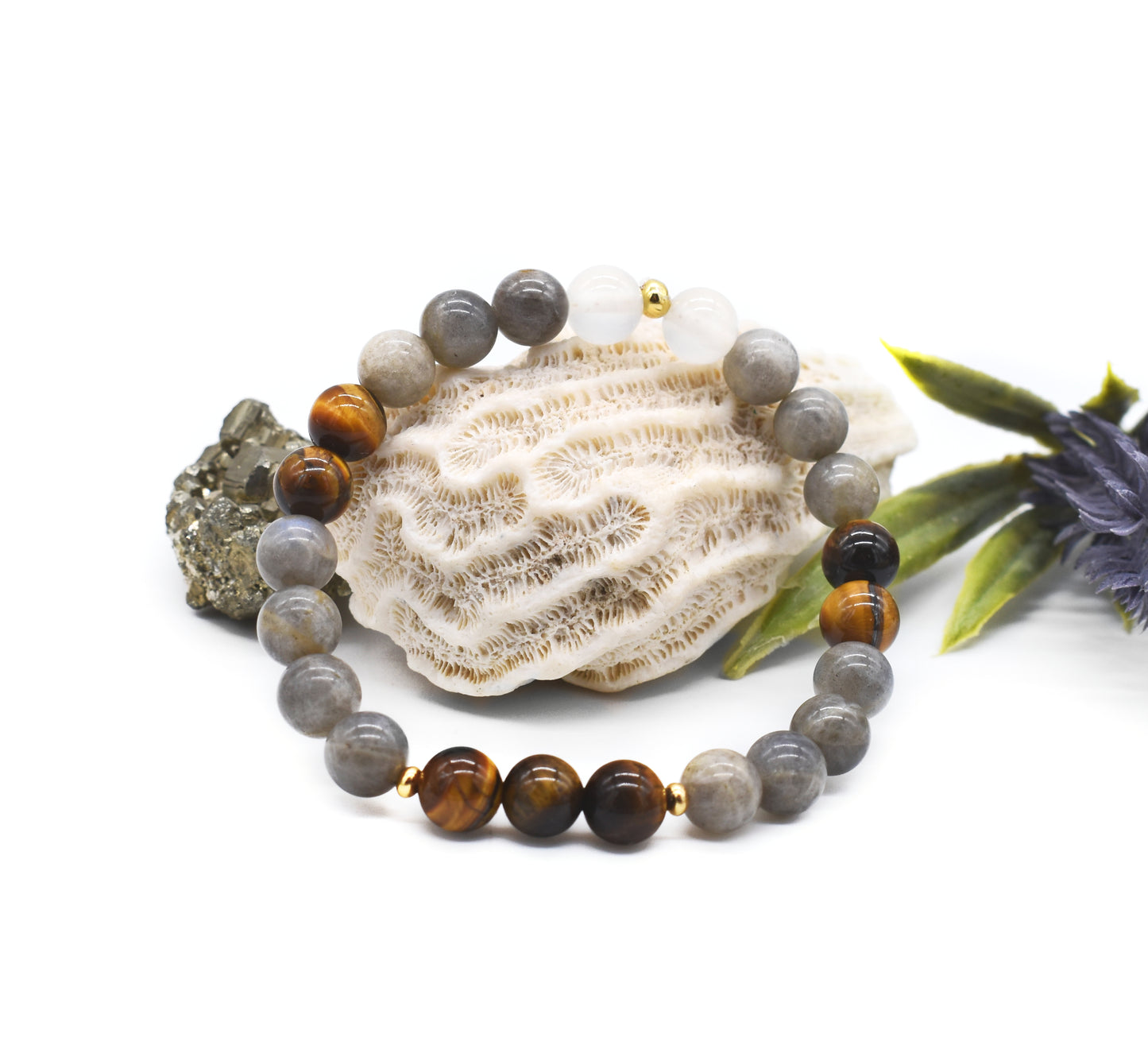 Protective Labradorite & Tiger’s Eye Gemstone Bracelet – Grounding, Intuition and Shielding Energy🌞